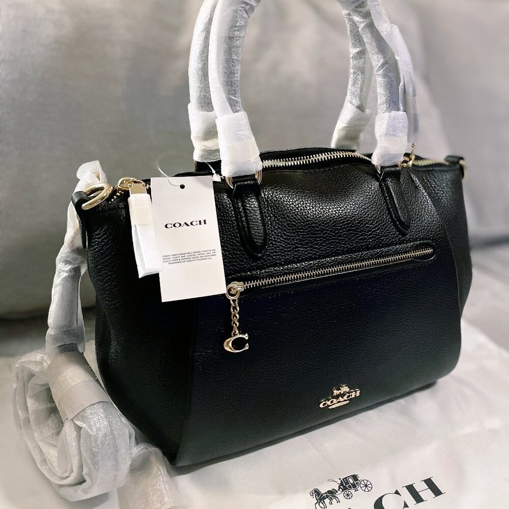 NWT - COACH Elise Pebbled Leather Crossbody Satchel | Black w/ Gold Trim - 79316